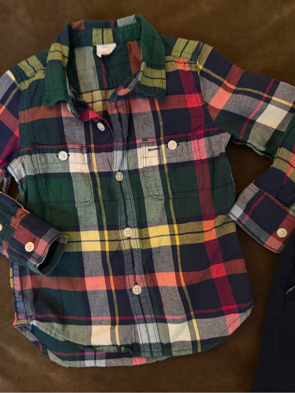 GAP Colorful Plaid Toddler Shirt with Navy Trim